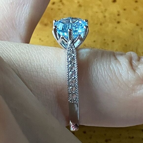 Sky Blue Topaz White Topaz Sterling Silver Ring Size 8 - Picture 3 of 10